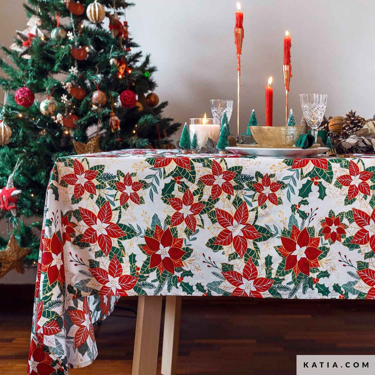 Promo Scampolo Popelin Poinsetta Xmas 150 x 150 cm