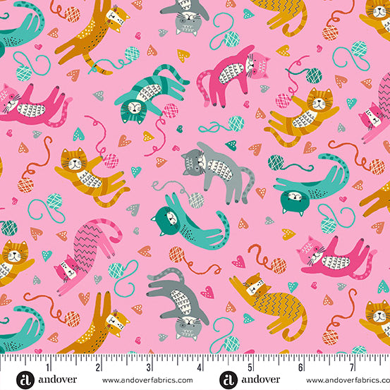cotone-americano-makower-fabrics-playful-cats-pink