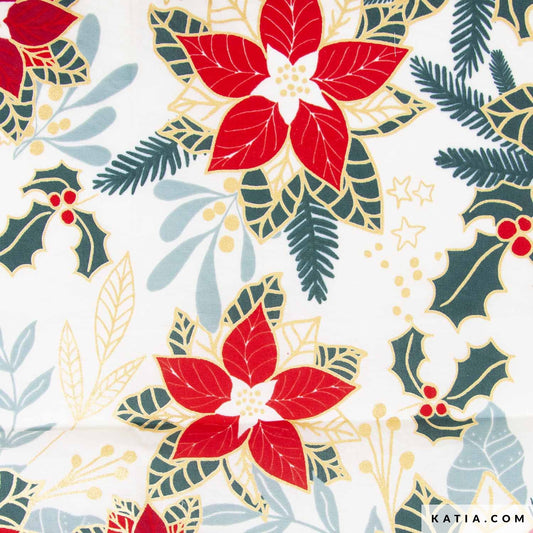Promo Scampolo Popelin Poinsetta Xmas 150 x 150 cm