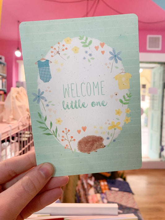 Cartolina Segnalibro Welcome Little One Acqua