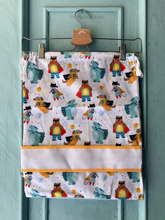 Sacchetta Super Animali con Ricamo a Macchina Personalizzato