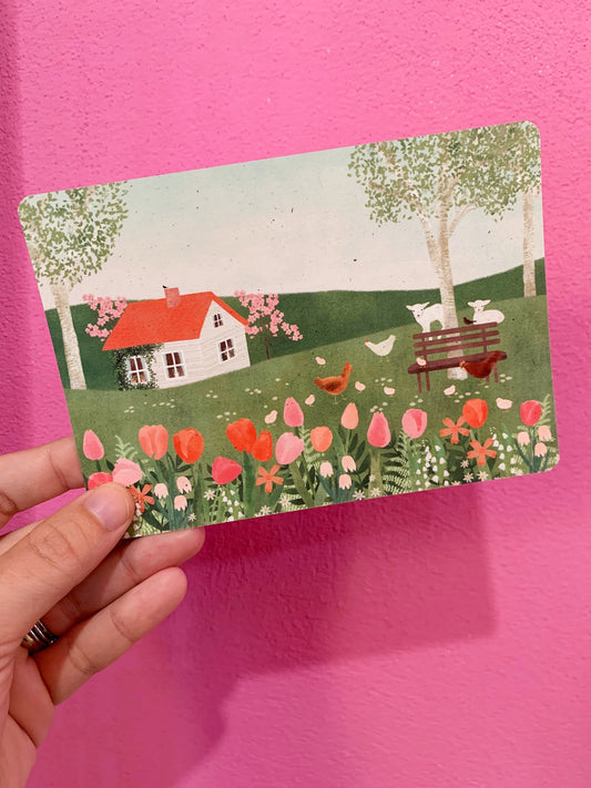 Cartolina Segnalibro Casa Con Tulipani
