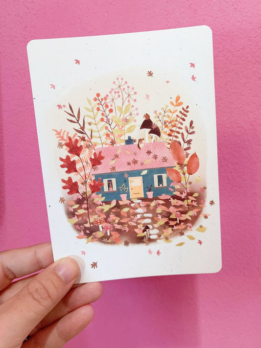 Cartolina Segnalibro Cottage Autunnale