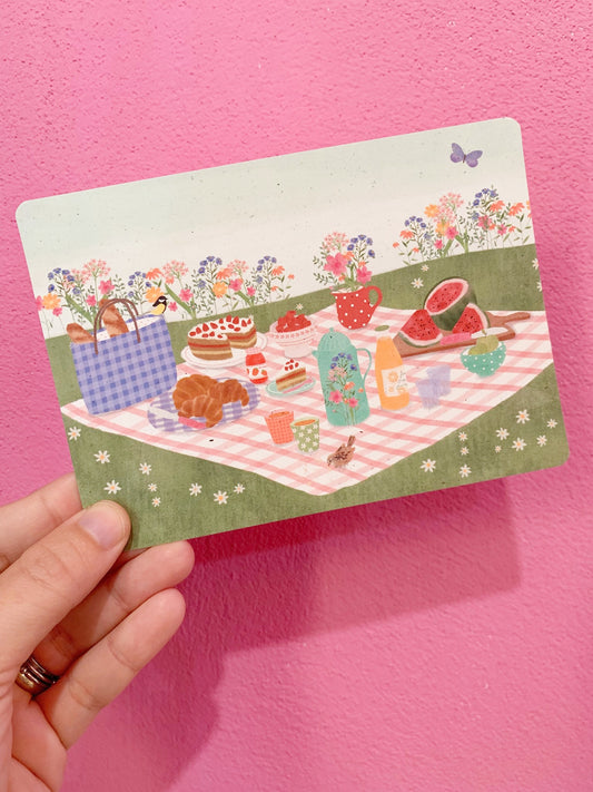 Cartolina Segnalibro Picnic Sul Prato