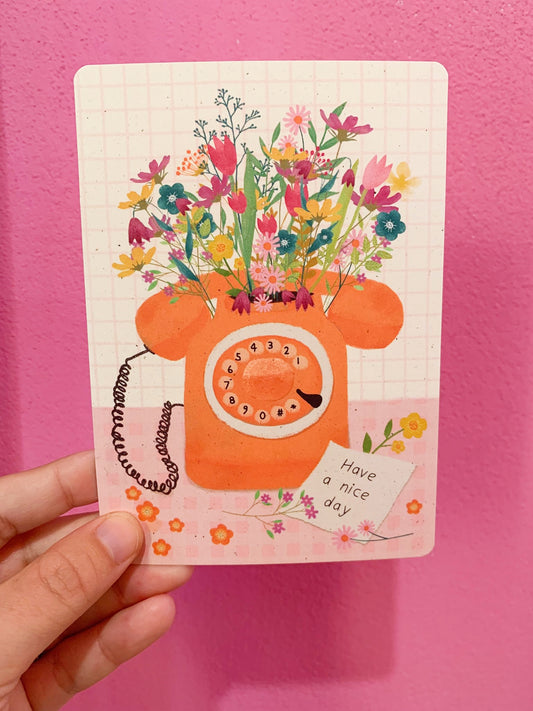 Cartolina Segnalibro Tazza Con Fiori