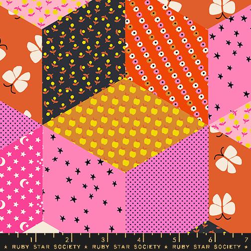 Cotone Americano Ooh Lucky Lucky Lucky Pink Patchwork Vintage Blocks