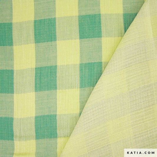 Promo Scampolo Mussola Summer Vichy Lime & Green 100 x 140 cm
